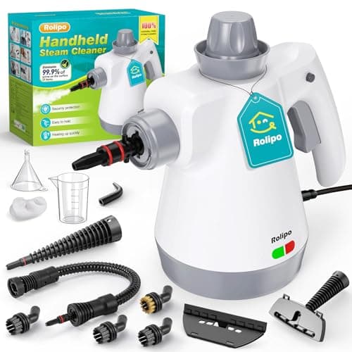 Image of Rolipo Handheld Steam Cleaner, Portable Steam Cleaners, Pressurized with 12 pcs Accessories and Safety Lock, Multifunctional Hand Held Steam Cleaner for Cleaning Kitchen Bathroom Grout Windows Grease