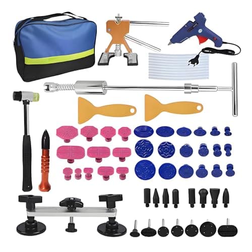 Image of 68 Pcs Dent Removal Kit for Car,Car Dent Puller Kit,Paintless Dent Repair Kit with T-Bar Puller,Gold Dent Puller Lifter, Bridge Puller for Automotive Dent,Door Dings,Hail Damage