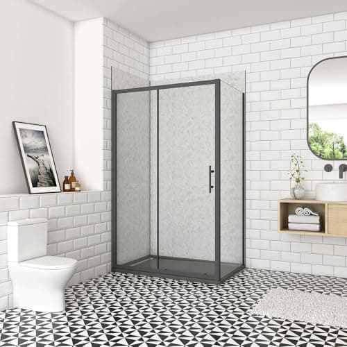 Image of Acezanble 1000x700x1850mm Black Sliding Shower Enclosure with 1000x700mm Shower Tray