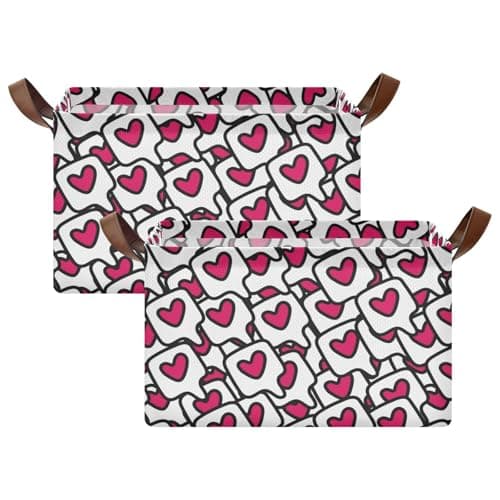 Image of Large Storage Baskets Red Hearts Speech Bubbles Doodle Valentine's Day Storage Organizer Bins Basket with Handles Decorative Basket Organizers for Organizing Closet Shelf 2 Pack