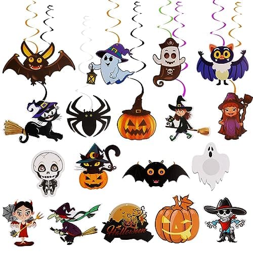 Image of 36pcs Colorful Halloween Ceiling Hanging Swirls - Cute Party Decorations for Indoor/Outdoor Use