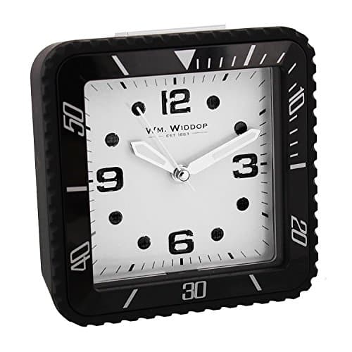 Image of Wm.Widdop 12cm Alarm Clock Square Black, Free standing or wall mounted option