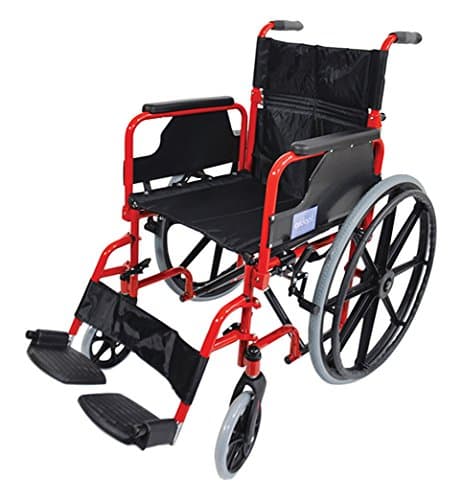 Image of Aidapt Folding Lightweight Self Propelled Steel Wheelchair with Brakes, Extra Wide Seat (18") Lap Strap, Removable Foot Rests and Side Panels for Privacy. Indoor and Outside Use