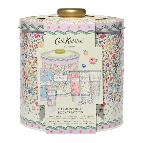 Image of Cath Kidston Body Treats Tin Gift Set – Harmony Ditsy | Vegan Skincare Set with Body Wash, Lotion, Hand Cream, Scrub, Bath Salts & Lip Balm | Beauty Gift for Women | Christmas, Birthday & Travel