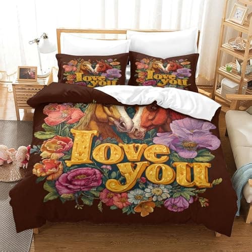 Image of QDZHCPMYK LOVE Duvet Cover Sets 3 PCS Hotel Quality Quilt Cover Bedding Set Bed Covers with Pillowcases with Zipper Closure Hypoallergenic Soft Breathable Microfiber King(220x240cm)