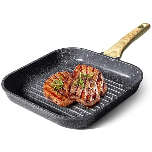 Image of GiPP Nonstick Griddle Pan for Stove Tops,28cm Grill Pan for Indoor Cooking & Outdoor Grilling,Square Grill Skillet Steak Pan,PFOA Free (Grey, 28cm)