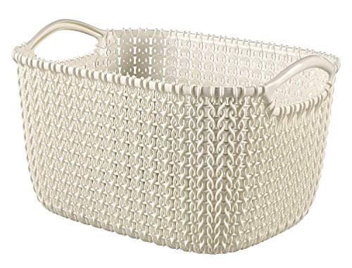 Image of Curver Knit Effect Kitchen, Living room, Bathroom, Bedroom, Utility Medium Rectangular Storage Basket 8 Litres - Oasis White