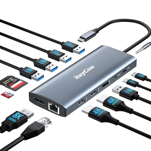 Image of 14 in 1 Triple 4K Display USB C Docking Station, Single DisplayPort Up to 8K@30Hz/ 4K@144Hz/ 4k@120Hz, USB C Hub Multiport Adapter Dongle with 2 HDMI, 7 USB Ports, 100W PD, Ethernet, Audio