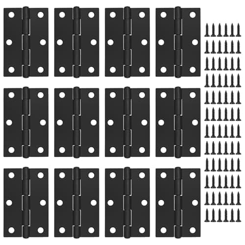 Image of MABAHON 12PCS Door Hinges，75mm (3 Inch) Black Butt Hinges with 74PCS Hinge Screws for Outdoor and Internal Doors Home Furniture Wooden Door Hinge Thickened Folding Butt Hinge (Black)