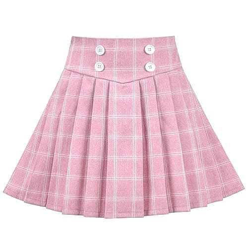 Image of Sunny Fashion Girls Skirt Pink Grid Check Plaid Pleated School Tennis Mini Casual Age 9-10 Years