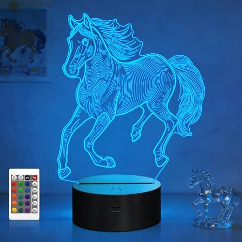 Image of Attivolife Horse 3D Night Light, Horse Gifts for Girls, Illusion LED Lamp with Remote Control + Timer + 16 Color Changing, Kids Boy Animal Room Decor, Birthday Xmas Present for Teen Women Horse Lover