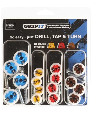 Image of Gripit Mixed Heavy Duty Plasterboard Fixings Kit – Pack of 16 – Suitable for Drywall and Stud Walls – Supports Up to 113kg – Ideal for TV Brackets & Shelves – Easy Install – UK Designed