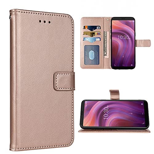 Image of FDCWTSH Compatible with Alcatel Apprise/Glimpse/Volta/1B (2020) Wallet Case Wrist Strap Lanyard and Leather Flip Card Holder Stand Cell Phone Cover for 5002R 5002C 5002E 5002L Women Men Rose Gold