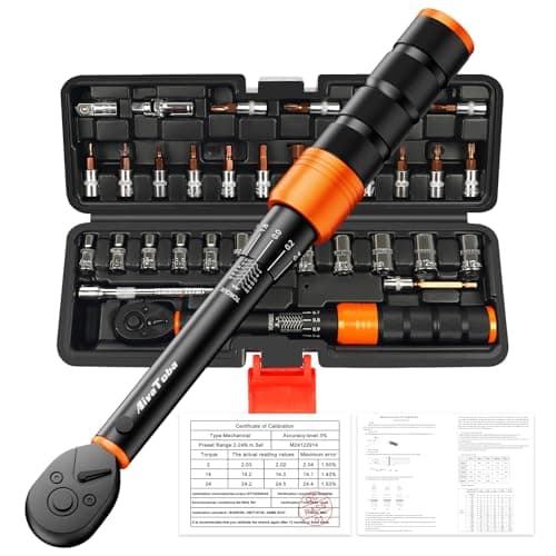 Image of AivaToba 33PCS Bike Torque Wrench Set 2-24Nm, ±3% Accuracy 1/4" Drive Click Torque Wrench with 29 Sockets & Bits (Hex, Torx, Phillips, 4-13mm), Extension Bar & Adapter for MTB & Road Bicycle