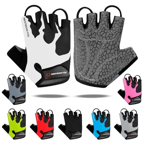 Image of Cycling Gloves Half Finger Unisex Padded Grips Palm Bicycle Summer Riding MTB Bike Gloves for Men Women Non-Slip Fingerless Short Mountain Bike Ride Sports Hiking Mitts Climbing Gym (White, S)