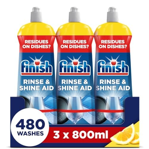 Image of Finish Dishwasher Rinse & Shine Aid, Lemon, 2.4L (800ml x 3 pck), Ultimate Clean & Diamond Shine, Glass Protection, Spot Prevention, Better Drying vs Finish Detergent Alone