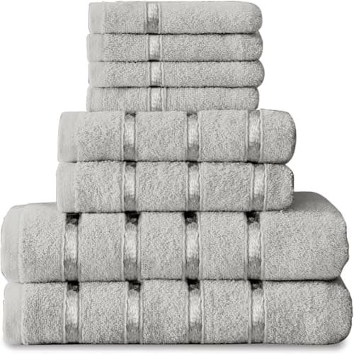 Image of GC GAVENO CAVAILIA 8 Piece Towel Bale Set, Water Absorbent Bathroom Towels Accessories, Silver Towels Set 450 GSM, 4x Face Towel 2x Hand Towels 2x Bath Towels