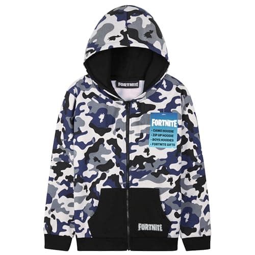 Image of Fortnite Hoodie for Boys Teenagers Zip Up Jacket Warm Hooded Pullover Cosy Zipped Long Sleeve Gaming Sweater Casual Fashion Gaming Gifts for Boys (14-15 Years, Camo)