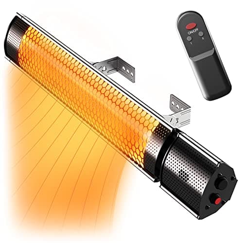 Image of Pro Breeze - 2000W - IP65 Waterproof Outdoor Halogen Infrared Patio Heater - Wall Mounted Electric Heater With Remote Control for Garden - 2 Heat Settings - Fixtures & Fittings included