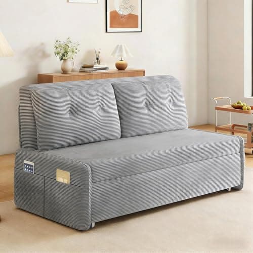 Image of 2 Seater Sofa Bed, 3 in 1 Convertible Sleeper Chair Bed, Single Sofa Bed Chair with Side Storage Pockets and Pillow, Pull Out Couch Bed for Living Room Bedroom Guest Room