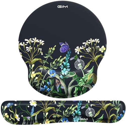 Image of GIM Gaming Mouse Pad,Keyboard Wrist Rest Mouse Mat Set Ergonomic Keyboard Wrist Support Memory Foam Mouse Mat (Fresh Flowers)