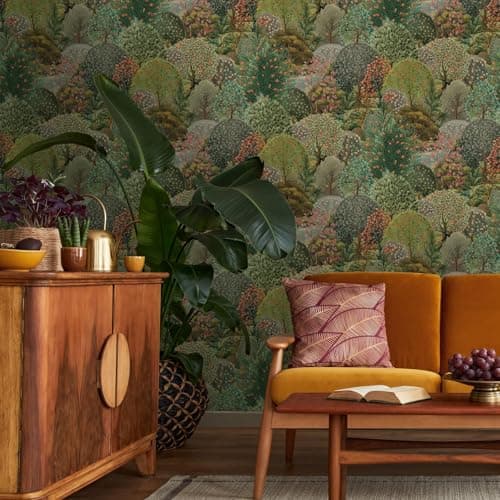 Image of SOPHIE LAURENCE Tree Tapestry Wallpaper Green Multi - Durable Vinyl, Nature-Inspired Design, Perfect for Living Rooms, Bedrooms, and Accent Walls (Full Roll)