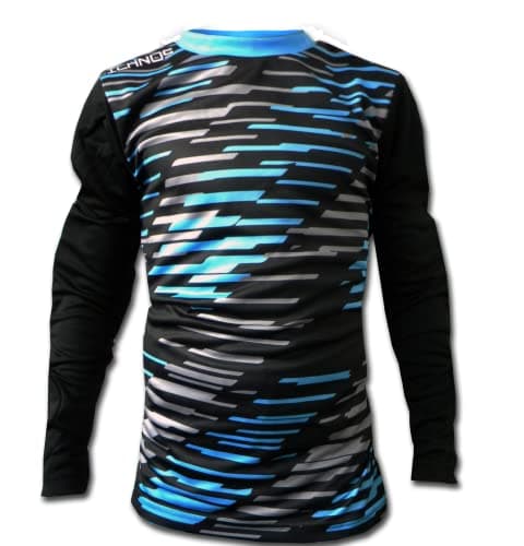 Image of ICHNOS Junior Children padded football goalkeeper shirt black neon blue (M Junior / 10-11 age / 140-152 cm height)