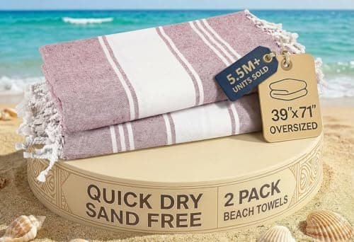 Image of LANE LINEN Turkish Beach Towels, 2 Pack Extra Large Beach Towel, Pre-Washed for Soft Feel, Cotton Rich Oversized Sand Free Quick-Dry Pool Towel, Beach Towels For Adults, 39"x71" - Wistful Mauve