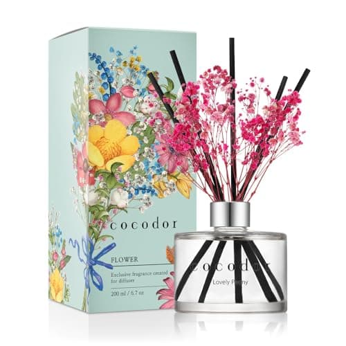 Image of Cocod'or [COCODOR/Lovely Peony Flower Reed diffusers Oil with a Set of 5 Fiber Sticks, 200ml, Best for Home, Kitchen, Bathroom. Diffusers with sticks