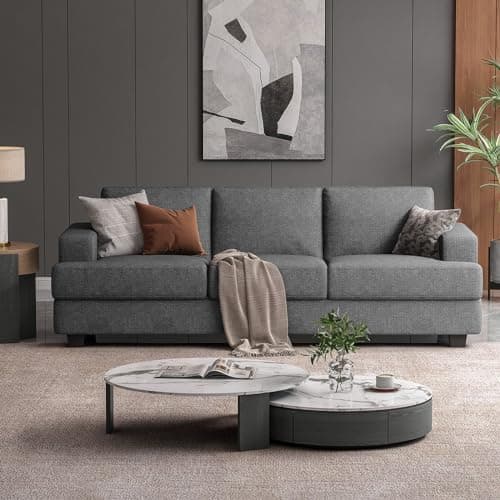 Image of COPIAE 226CM Sofa Couch, 3 Seater Sofa with Suppleness Armrests, Linen Fabric Deep Seat Sofa with Upholstered Cushion& Backrests, Modern Comfy Couch for Living Room Apartment Office