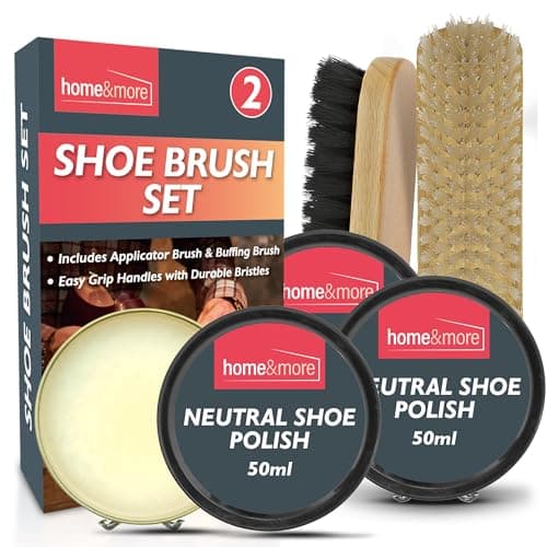 Image of SOL 2pk Shoe Brush Set & 3 Neutral Shoe Polish – Leather Boot Polish Kit – Includes Soft & Stiff Brushes, 3 Wax Tins for Leather Shoe Care, Cleaning, Conditioning, Shine & Scuff Protection