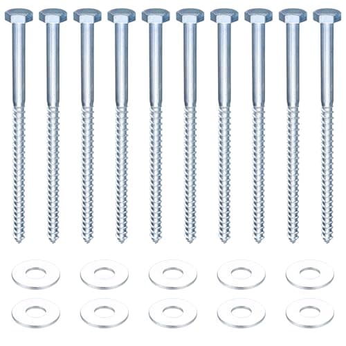Image of 10 Pcs M10 Coach Screws, Hex Head Bolts, Hexagon Head Wood Screws, Galvanized Masonry Concrete Wall Fixing Lag Bolts with Washers for TV Bracket Decking - M10 X 180mm