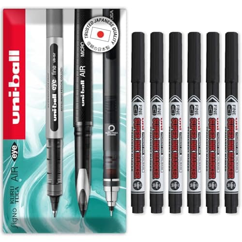 Image of uni-ball Super Ink Marker PNA-125 - Permanent Marker Pen - Black Ink - In Envelope Gift Packaging - Ideal for CD, Laundry, Fabric, Glass, Plastic, Metal etc. (Pack of 6)