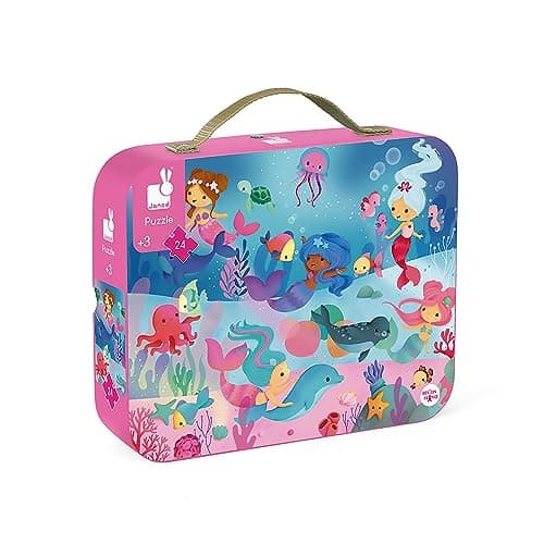 Image of Janod - Child Puzzle Mermaids 24 Pieces - Educational Game - Fine Motor Skills and Concentration - Case with Handle - Made In France and Fsc Certified - Green Inks - from 3 Years Old, J02613