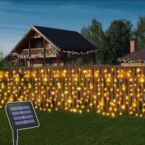 Image of CCILAND Solar Curtain Lights Outdoor 6M x 1M 300 LED Green Wire Waterproof Waterfall Curtain String Lights for Patio Gazebo Party Summer Decoration - Warm White