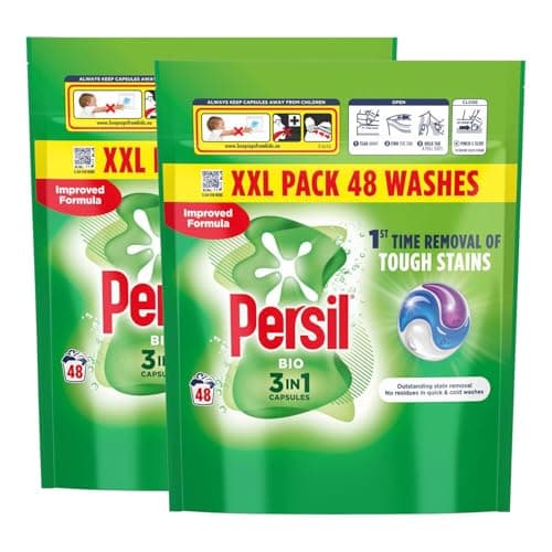 Image of Persil XL 3-in-1 Washing Capsules Outstanding Stain Removal with No Residues Even in Quick and Cold Washes 7 Days of Lasting Freshness Washing Pods 48 Washes (Buy 2, Bio)