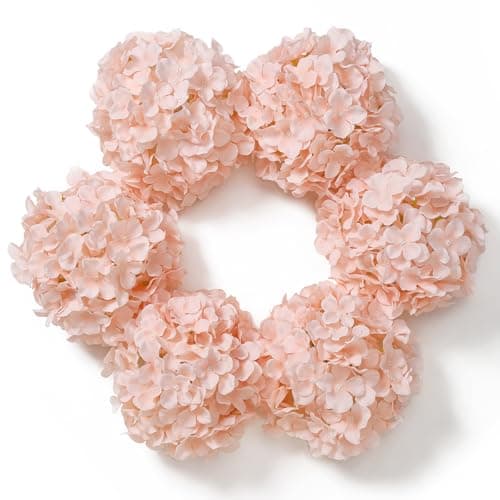 Image of DuHouse Artificial Bigger Silk Hydrangea Flower Heads with Stem Realistic Fake Hydrangea Flower Bouquets for Wedding Home Party Garden Centerpiece Pack of 6(Blush)