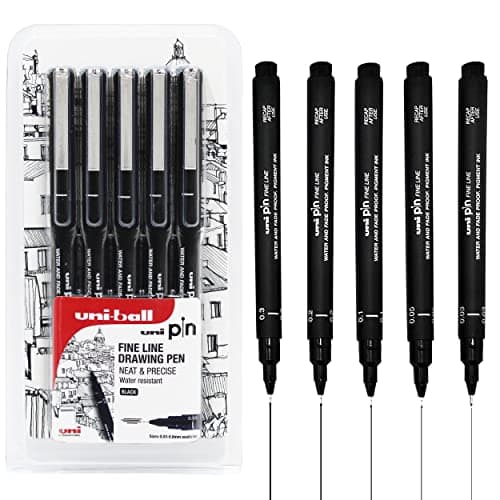 Image of Uni Pin Fineliner Drawing Pen - Fine Set of 5 Grades in Wallet - Black Ink