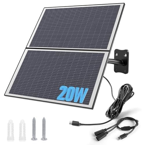 Image of Xega 20W Solar Panel for Battery Surveillance Camera Outdoor Type-C Interface for Solar IP Camera (3 Meter Cable), Black