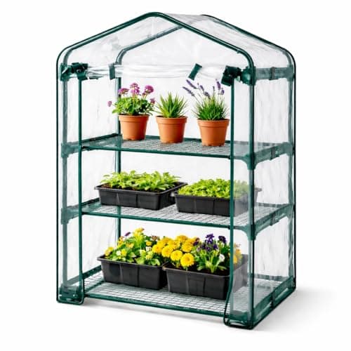 Image of Mini Greenhouse 3 Tier Shelves – Compact Indoor Outdoor Greenhouse for Seedlings, Plants & Herbs – Portable Garden Growhouse with PE Cover & Steel Frame