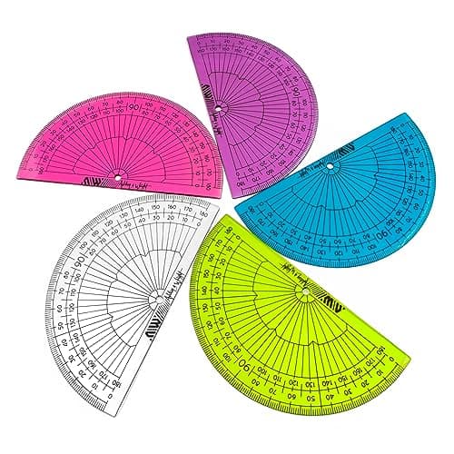 Image of Ashton and Wright - 180 Degree Protractor - 10cm - Lightweight School Protractors (Transparent Mixed, Pack of 10)