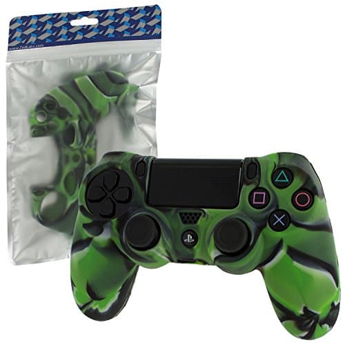 Image of Assecure pro soft silicone skin grip protective cover for Sony PS4 controller rubber bumper case with ribbed handle grip [Playstation 4] (Green Camouflage)