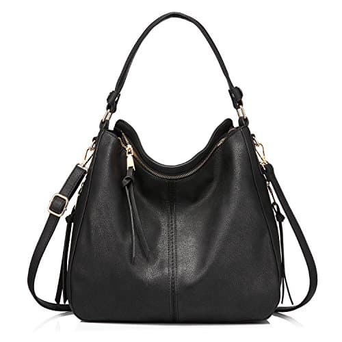 Image of Realer Women Handbags Fashion Hobo Bags Faux Leather Long Strap Shoulder Bag Ladies Large Tote Bag Cross body Bag for Work Business School College Travel Black