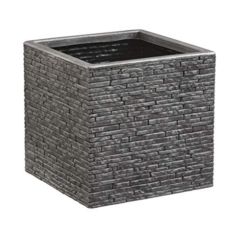 Image of 32 centimetre Strata Grey Brick Stone Effect Square Plastic Planter Flower Pot Patio Planter