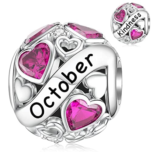 Image of SEVENWELL October Charms for Panodra Birthstone Charm Sterling Silver Heart Charm