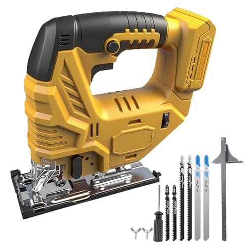 Image of Cordless Jigsaw for Dewalt 20V, 800W Brushless Electric Orbital Jigsaw with Led Light, 5 Variable Speed, ±45° Bevel Cutting Angle, 6Pcs T-Shank Blades for Wood Plastic Metal (No Battery)