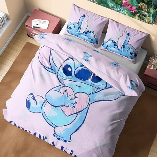 Image of Disney Stitch Duvet Cover and Pillowcase Set Kids Teens Bedding Bedroom Accessories - Single or Double (Pink Stitch Double)