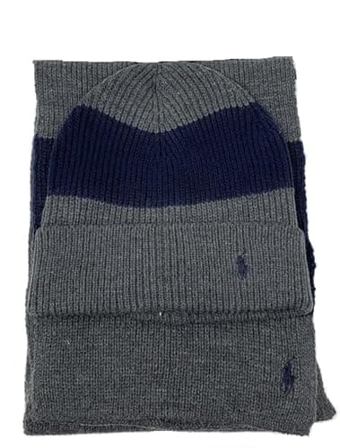 Image of Polo Ralph Lauren Men's 2 Piece Set Hat & Scarf, Navy/Grey, Grey, One Size