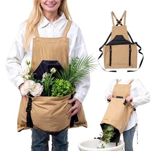 Image of Bamworld Canvas Garden Apron with Pockets, Waterproof Gardening Apron with Harvesting Pouch for Outdoor Work and Farming