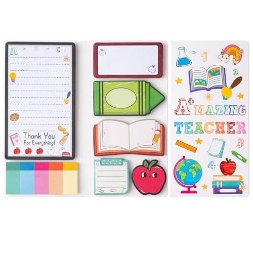 Image of E1mity Teacher Appreciation Gift Sticky Notes Set, 550 Sheets Amazing Teacher Self-Stick Paper Clips, Novelty Cartoon Book Pen Apple Shaped Writing Memo Pads Page Marker for Kid Home School Gift (A+)
